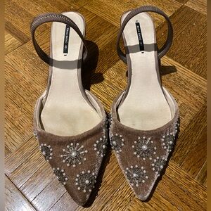 Zara Beaded Kitten Heel Slingbacks